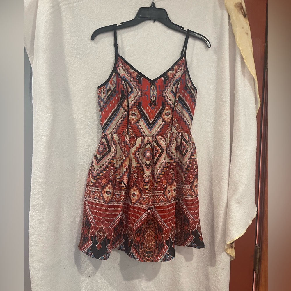 Sundress, size small. Red/Brown pattern.